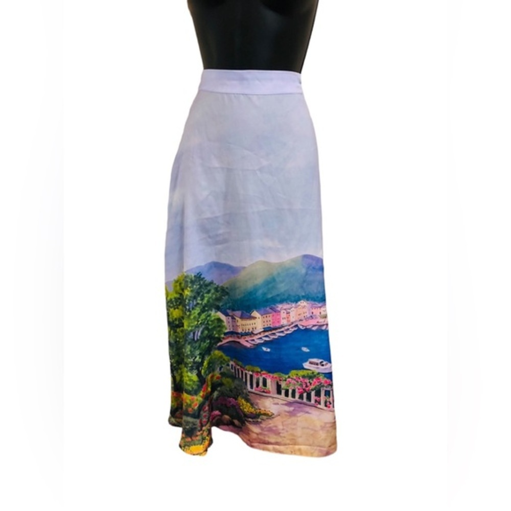 Rachel Zoe‎ European riviera print light blue swing skirt size XS new